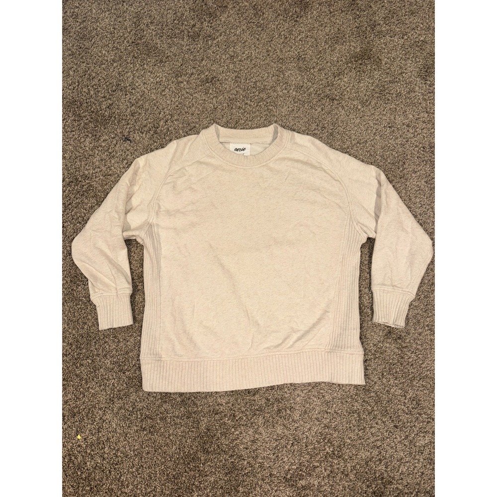 Aerie Women Oatmeal Heather Crewneck Sweatshirt Raglan Ribbed Side Panels XS